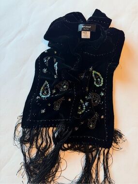 Betmar New York Black Velvet Beaded Paisley Fringe Scarf